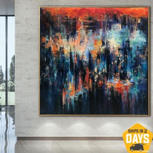 Buy Night City Original Abstract Blue Wall Art Original Textured Art Living Room Wall Decor Abstract Painting On Canvas | NIGHT CITY 50"x50" online shopping cheap