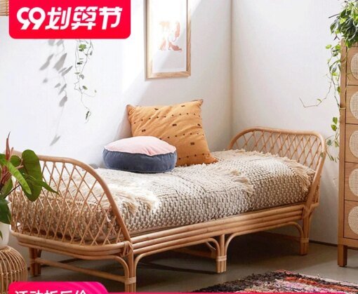 Buy Nordic Rattan Sofa Ins B & B Inn Real Rattan Chair Small Apartment Living Room Retro Double Bed Balcony Recliner online shopping cheap