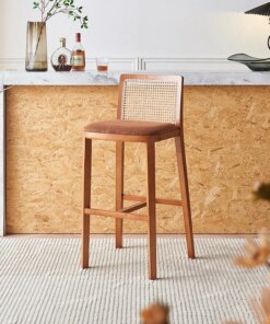 Nordic Vine Weaving Bar Chair Backrest Modern Simple High Chair Bar Restaurant Medieval Solid Wood Soft Cushion Bar Chair