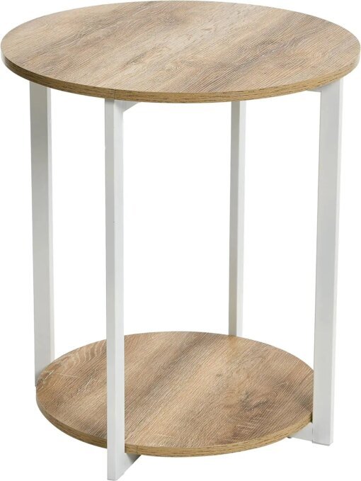 Buy Oak Round End Table 2 Tier online shopping cheap