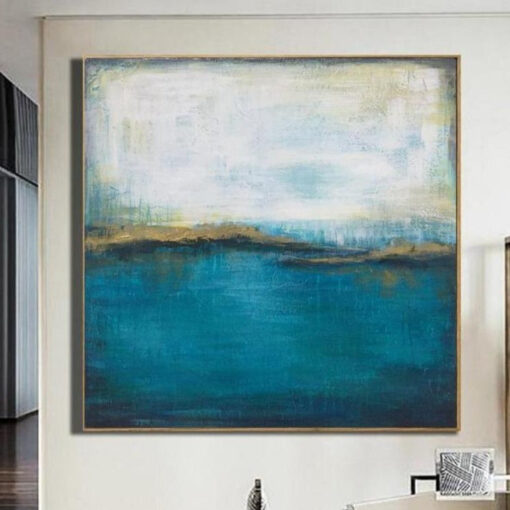 Buy Ocean Painting Sunset Painting Modern Art Gold Leaf Painting Blue Abstract Painting | THE SILENCE OF NATURE online shopping cheap
