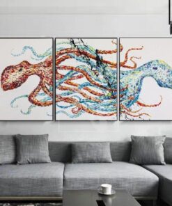 Octopus Painting Set Of 3 Abstract Paintings On Canvas Triptych Octopus Artwork | RECIPROCITY