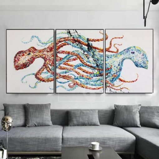 Buy Octopus Painting Set Of 3 Abstract Paintings On Canvas Triptych Octopus Artwork | RECIPROCITY online shopping cheap