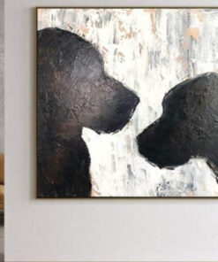 Oil canvas Painting Abstract Dog Silhouette Paintings on Canvas Black and white Painting Fine Art Office Decor Animal Painting Dog Wall Art | LOVE DOG