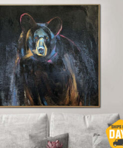 Original Abstract Bear Paintings On Canvas Wild Animal Painting Textured Contemporary Art Painting for Fireplace Decor | THE GIANT BEAR 27.55"x27.55"
