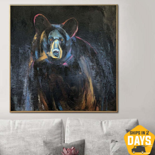 Buy Original Abstract Bear Paintings On Canvas Wild Animal Painting Textured Contemporary Art Painting for Fireplace Decor | THE GIANT BEAR 27.55"x27.55" online shopping cheap