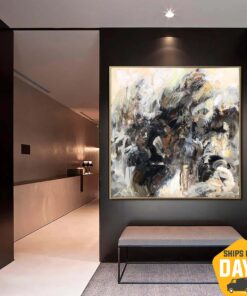 Original Abstract Beige Paintings On Canvas Modern Colorful Fine Art Acrylic Oil Painting | BEIGE ASTRAL 60"x60"