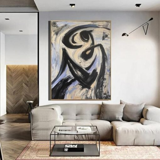 Buy Original Abstract Beige Paintings on Canvas Contemporary Art Large Textured Black and White Wall Art Handmade Painting Creative Wall Art | SLEEPY CURL online shopping cheap