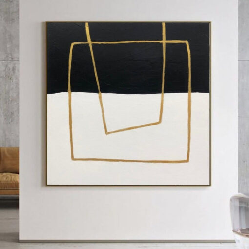 Buy Original Abstract Black And White Paintings On Canvas Minimalist Art Textured Painting Golden Lines Art Modern Wall Art | DIVIDED POWER online shopping cheap