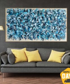 Original Abstract Blue Painting On Canvas Acrylic Impasto Painting Oil Hand Painted Art Modern Textured Painting | MYSTICAL AIR 23"x46"