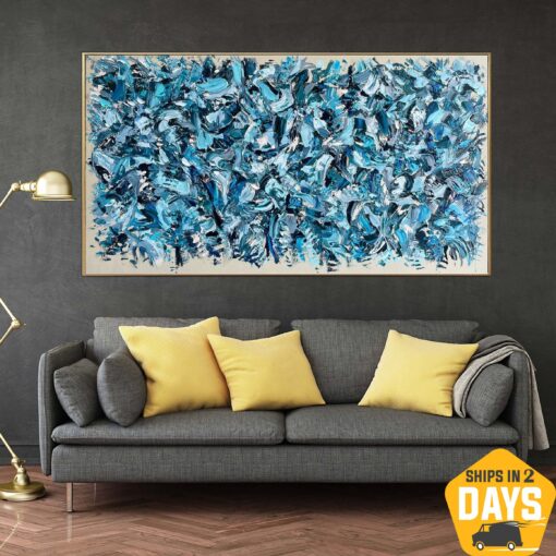 Buy Original Abstract Blue Painting On Canvas Acrylic Impasto Painting Oil Hand Painted Art Modern Textured Painting | MYSTICAL AIR 23"x46" online shopping cheap