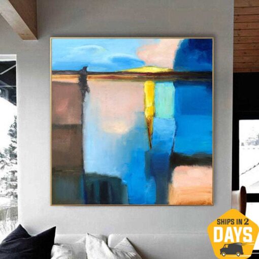 Buy Original Abstract Blue Painting On Canvas Contemporary Art Oil Painting Modern Fine Art Textured Painting | NEW MORNING 40"x40" online shopping cheap