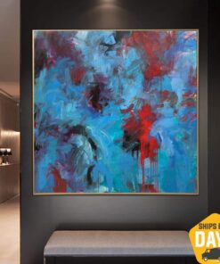 Original Abstract Blue Paintings On Canvas Modern Acrylic Artwork Abstract Fine Art | BLUE CURACAO 40"x40"