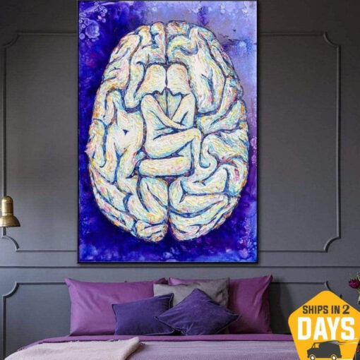 Buy Original Abstract Brain Paintings On Canvas Contemporary Love Painting Medical Modern Fine Art Romantic Wall Art | MENTAL INTIMACY 40"x30" online shopping cheap