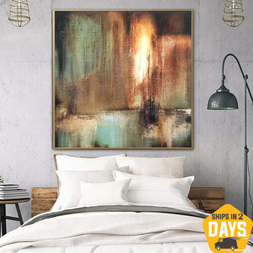 Buy Original Abstract Brown and Yellow Paintings On Canvas Colorful Oil Painting Contemporary Art Textured Painting | SPRING MOOD 27.55"x27.55" online shopping cheap