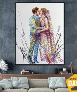 Original Abstract Canvas Romantic Painting Loving Couple Modern Contemporary Wall Art Oil Painting Creative Art |  WEDDING KISS 24"x20"