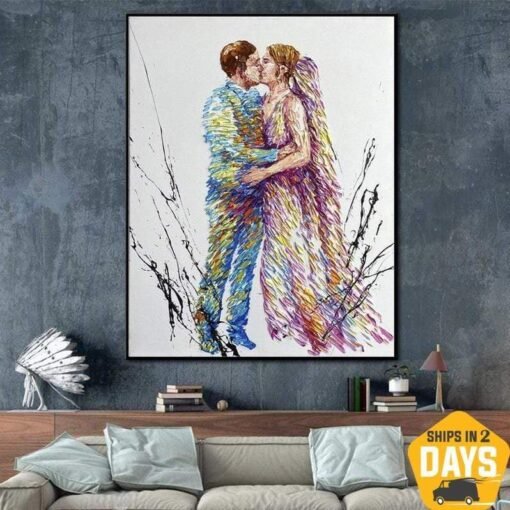 Buy Original Abstract Canvas Romantic Painting Loving Couple Modern Contemporary Wall Art Oil Painting Creative Art |  WEDDING KISS 24"x20" online shopping cheap