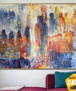Original Abstract Colorful Figurative Paintings On Canvas Expressionist People Art Textured Oil Painting | CROWD 46"x60"