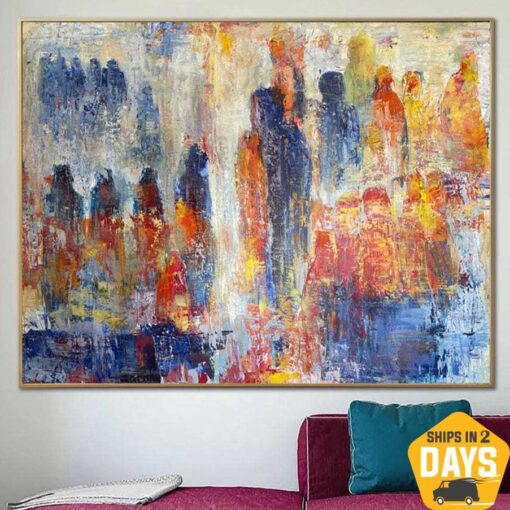 Buy Original Abstract Colorful Figurative Paintings On Canvas Expressionist People Art Textured Oil Painting | CROWD 46"x60" online shopping cheap