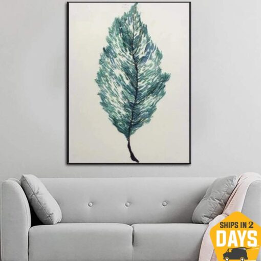 Buy Original Abstract Cyan Leaf Wall Art Leaf Painting Impasto Paintings On Canvas Cyan Leaf Wall Fine Art Decor | AIRINESS 28"x20" online shopping cheap