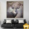 Buy Original Abstract Deer Paintings On Canvas Wild Animal Painting Textured Contemporary Art Luxury Painting | PROUD DEER 27.55"x27.55" online shopping cheap