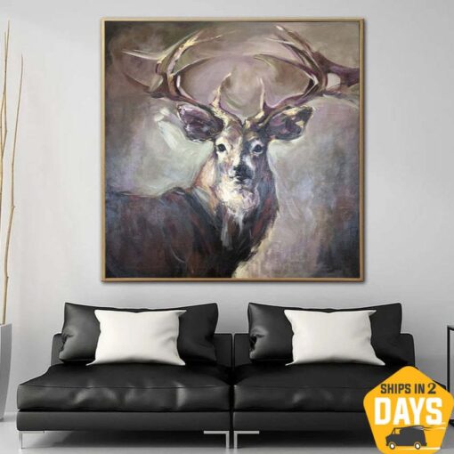 Buy Original Abstract Deer Paintings On Canvas Wild Animal Painting Textured Contemporary Art Luxury Painting | PROUD DEER 27.55"x27.55" online shopping cheap