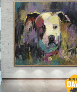 Original Abstract Dog Paintings American Pitbull Aesthetic Painting On Canvas Acrylic Artwork Expressionist Art Living Room Decor | LIFELONG FRIEND 40"x40"
