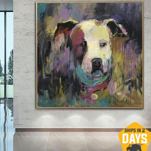 Buy Original Abstract Dog Paintings American Pitbull Aesthetic Painting On Canvas Acrylic Artwork Expressionist Art Living Room Decor | LIFELONG FRIEND 40"x40" online shopping cheap