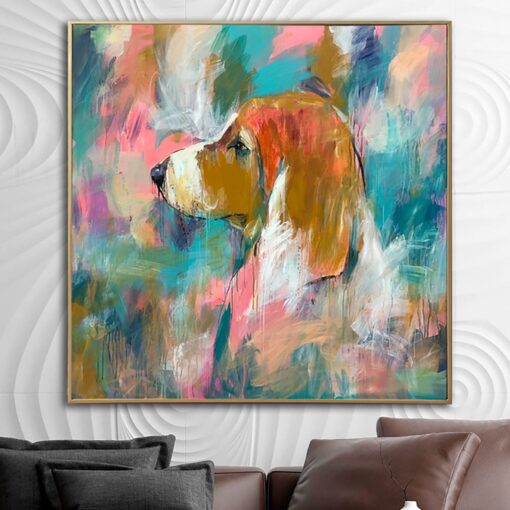 Buy Original Abstract Dog Paintings On Canvas Colorful Beagle Painting Acrylic Hand Painted Artwork Modern Fine Art | BRITISH FORTITUDE online shopping cheap