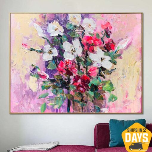 Buy Original Abstract Flowers Painting On Canvas Colorful Floral Art Textured Acrylic Oil Painting | FLORAL REFLECTION 24"x32" online shopping cheap