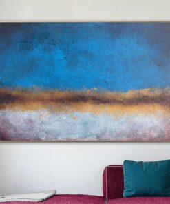Original Abstract Landscape Paintings on Canvas Textured Minimalist Paintings In Blue, Beige And Gold Colors Oil Painting | DAY
