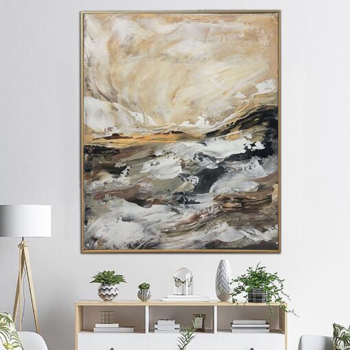 Buy Original Abstract Marble Paintings On Canvas Modern Beige Fine Art Expressionist Feng Shui Painting Hand Painted Art | SOUND OF WATERFALL online shopping cheap