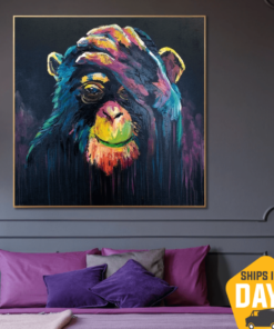 Original Abstract Monkey Oil Painting on Canvas Colorful Monkey Art Textured Painting Modern Creative Art | FACEPALM 32"x32"