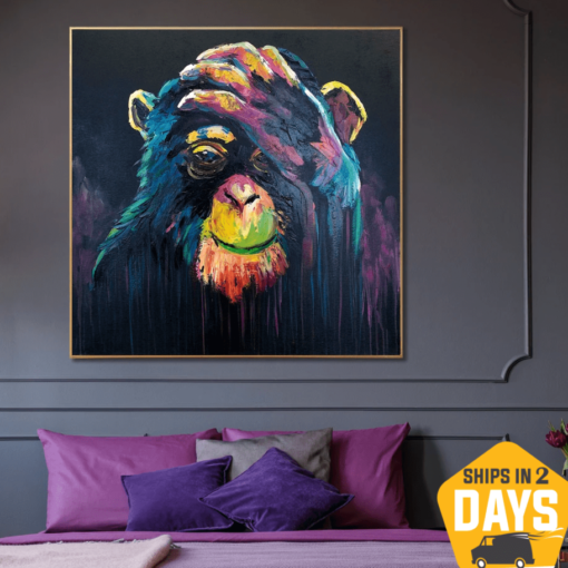 Buy Original Abstract Monkey Oil Painting on Canvas Colorful Monkey Art Textured Painting Modern Creative Art | FACEPALM 32"x32" online shopping cheap