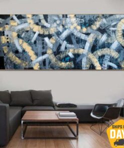 Original Abstract Oil Paintings On Canvas Textured Blue Painting Hand Painted Art Blue Acrylic Oil Painting | BLUE SERPENTINE 35.4"x78.7"