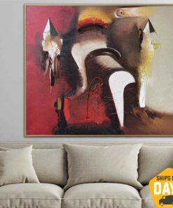 Original Abstract Painting On Canvas Acrylic Painting in Beige And Red Colors Textured Art Modern Decor | PRAMITLER 35.4"x39.4"
