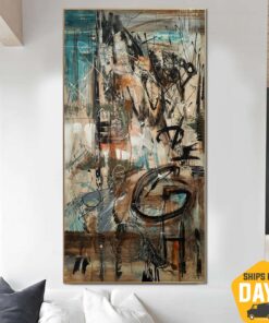 Original Abstract Paintings On Canvas Modern Textured Fine Art Colorful Urban Painting Creative Art | URBAN GRAFFITI 46"x23"