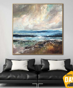 Original Abstract Sea Paintings On Canvas Seascape Oil Painting Beach Landscape Art Nature Painting Contemporary Art Wall Decor | AHEAD OF THE STORM 27.55"x27.55"