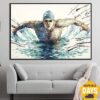 Buy Original Abstract Swimmer Painting Sports Paintings On Canvas Swimming Fine Art Modern Contemporary Wall Art Decor | INTENSE TRAINING 20"x28" online shopping cheap