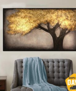 Original Abstract Tree Paintings On Canvas Gold Nature Fine Art Modern Art Textured Handmade Wall Art | GOLDEN TREE 40"x70"