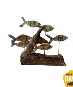 Original Abstract Wood Sculpture Art Abstract Fishes Wood Hand Carved Art Modern Table Desktop Decor | FISH PARADISE 19.7"x11"