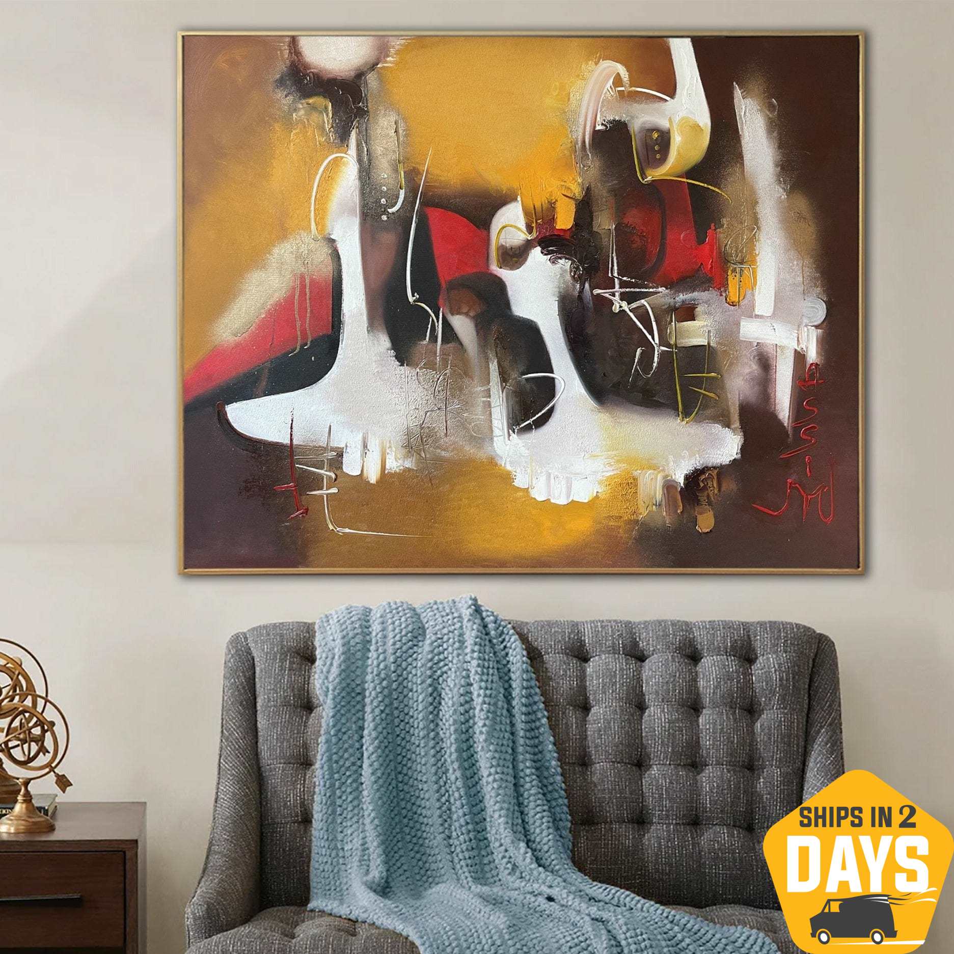 Buy Original Abstract Yellow Paintings On Canvas Modern Colorful Art Unique Painting Wall Decor | BIG WALK 43.3"x55.1" online shopping cheap