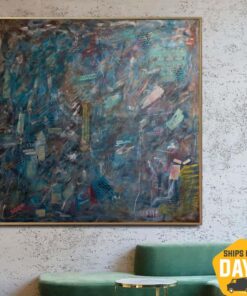 Original Acrylic Paintings On Canvas Blue Grey Abstract Newspapres Fine Art Modern Art Colors Art Handmade Living Room Decor | SOCIAL STORM 50"x50"