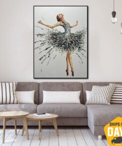 Original Ballerina Framed Painting Colorful Ballet Wall Art Abstract Impasto Artwork for Room Decor | BALLERINA ANNA 40"x30"