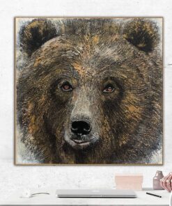 Original Bear Painting Abstract Bear Wall Art Realistic Animal Portrait Monochrome Artwork Wild Animal Painting Contemporary Wall Art | KIND BEAR