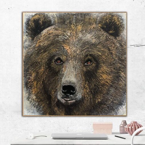 Buy Original Bear Painting Abstract Bear Wall Art Realistic Animal Portrait Monochrome Artwork Wild Animal Painting Contemporary Wall Art | KIND BEAR online shopping cheap
