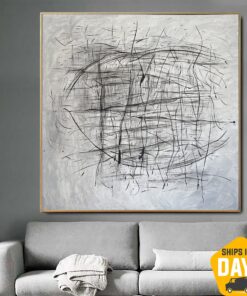 Original Black And White Painting on Canvas Abstract Modern Artwork Creative Gray Wall Art for Home | ROTATION 50"x50"