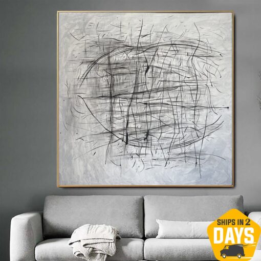 Buy Original Black And White Painting on Canvas Abstract Modern Artwork Creative Gray Wall Art for Home | ROTATION 50"x50" online shopping cheap