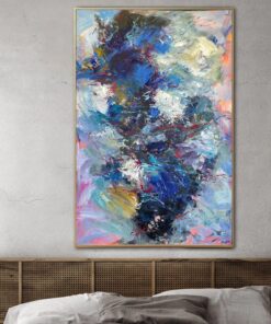 Original Blue Oil Painting Large Colorful Acrylic Canvas Art Acrylic Painting On Canvas Modern Handmade Living Room Wall Artwork | ANEMONE CARMEL BLUE