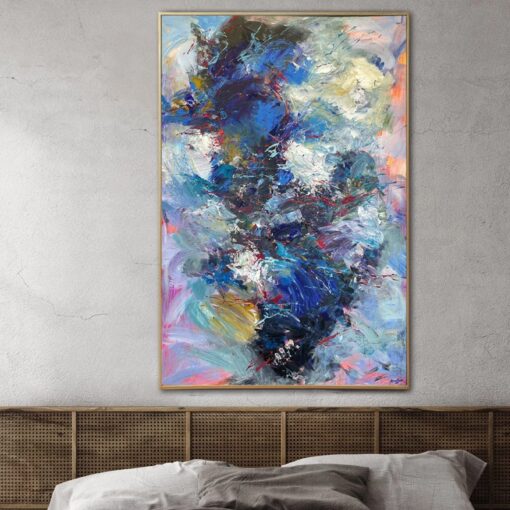 Buy Original Blue Oil Painting Large Colorful Acrylic Canvas Art Acrylic Painting On Canvas Modern Handmade Living Room Wall Artwork | ANEMONE CARMEL BLUE online shopping cheap